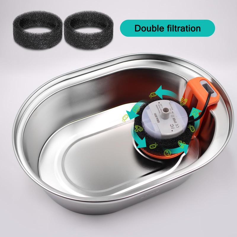 Cat Water Fountain Filters for Stainless Steel 67oz/2L Adjustable Water