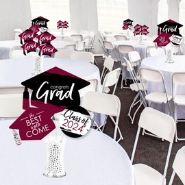 Big Dot of Happiness 2024 Maroon Graduation Party Centerpiece Sticks - Showstopper Table Toppers - 35 Pieces