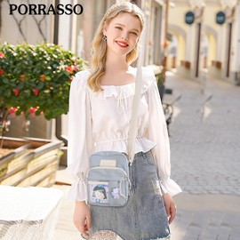 PORRASSO Cute Crossbody Bag Girl Shoulder Bag Nylon Messenger Bag Satchel for Travel Daily Use Blue A
