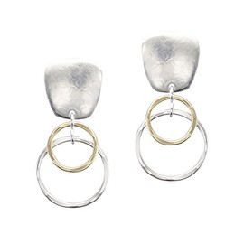 Marjorie Baer Clip Earring with Layered Ring Drop in Brass and Silver
