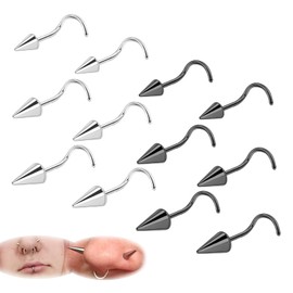 ZS 20G Spike Nose Rings Studs, 18G Stainless Steel Spike Stud Earrings, 16G Septum Lip Rings Cartilage Tragus Helix Piercing for Women Men (12pcs 20g nose screw studs)