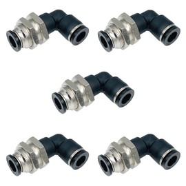 Jienk 5Pcs Bulkhead Elbow 3/8" x 3/8" Tube OD Push to Connect Tube Fitting, PLM-3/8 Bulkhead 90 Degree Elbow Pneumatic Quick Connect Air Fitting