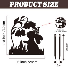 SUPERDANT Bunny Metal Garden Decor Flower Butterfly Wall Sculptures Outdoor Decor Cute Animal Metal Yard Art for Yard Lawn Patio Trees Gift for Gardeners