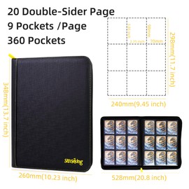 Sanseking Premium Zip Card Binder,360 Pockets Trading Card Album Folder,Double Side Loading PU Cover Collector for Standard Cards, MTG, TCG, Game Cards, Sport Cards (9 Pocket)