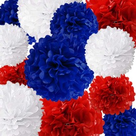 Red White and Blue Tissue Paper Pom Poms 12Pcs- Hanging Paper Flowers for Wedding Birthday Graduations Christmas and Special Occasions(8 &10 & 12 inch) ﻿