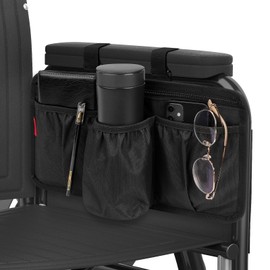 Wheelchair Side Bag with Cup Holder – Durable Water-Resistant Wheelchair Pouch with Zipper & Elastic Pockets, Adjustable Straps for Wheelchair Armrest – Wheelchair Accessories for Adults & Seniors
