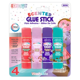 BAZIC Scented Glue Sticks, Washable, Assorted Scents 6 Grams, Smooth All Purpose Acid Free Clear Glue Stick for Photos Paper Kids Students at Home School Office (4/Pack), 1-Pack | BAZIC Products