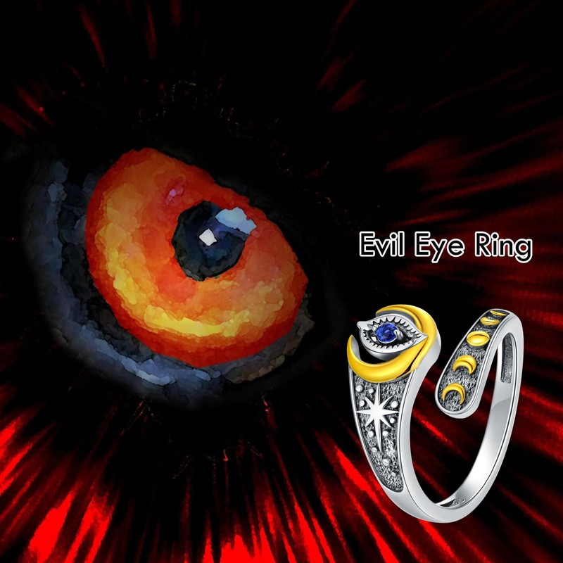 HUKKUN Evil Eye Ring Sterling Silver Evil Eye Spoon Ring