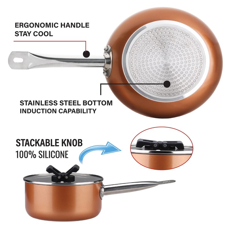 Gourmet Edge Stackable Stainless Steel Nonstick Cookware Set, Pots W/