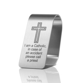 PUVOXHO I Am A Catholic, in Case of an Accident Please Call A Priest Engraved Stainless Steel Car Visor Clip, Travels Visor Car Accessories for Women Men, Catholic Gifts for Family Friend Driver
