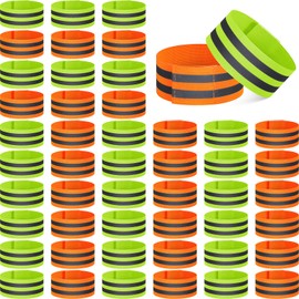 48 Pieces Reflective Bands Reflector Bands for Wrist, Arm, Ankle, Leg, High Visibility Reflective Gear Safety Reflector Tape Straps for Night Walking, Cycling and Running (Green and Orange)