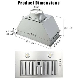 Joeaonz 20in Built-In Range Hood 800CFM Insert Vent Stainless Steel Ducted/Ductles - 20in Range Hood