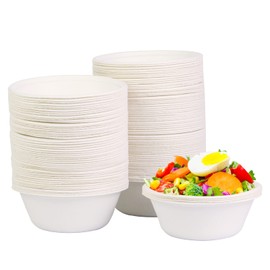DHAIQC Pack of 120 Disposable Sugar Cane Soup Bowls, 260 ml, Durable, Soup Bowls, Disposable Paper Bowls, Compostable Disposable Tableware, Biodegradable (260 ml - 120 Pieces)
