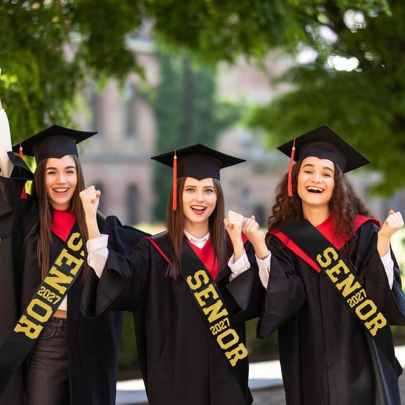 10 Pcs Black Senior 2027 Satin Sashes with Gold Glitter