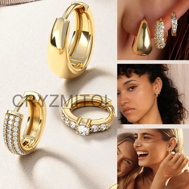 Cryzmitol 3pzs Aretes Mujer Niñas Oro Con Zirconias,joyería Moda Regalo