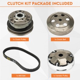 Fit for Gy6 50cc Clutch Assembly Kit, Racing Scooter Variator for Gy6 50cc 4-Stroke 139QMB Engine Scooter ATV, Including Front Clutch Variator and Centrifugal Clutch Pad Assembly with 669 belt