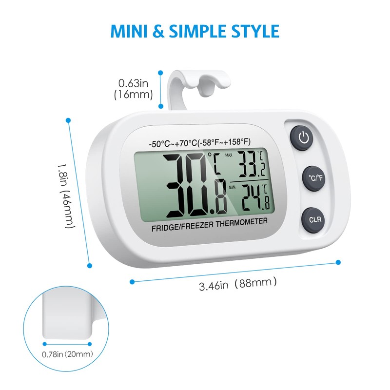 Upgraded AMIR Refrigerator Thermometer, Waterproof Mini Freezer Thermometer, Digital Thermometer