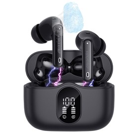 auvisio Commuter Headphones: Wireless In-Ear Headphones with Charging Case, Noise Cancelling, Black (with Microphone, Bluetooth, for Home Office)