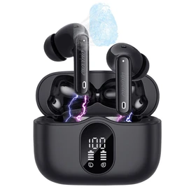 auvisio Commuter Headphones: Wireless In-Ear Headphones with Charging Case, Noise Cancelling, Black (with Microphone, Bluetooth, for Home Office)