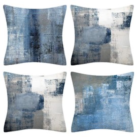 BCKAKQA Cushion Covers 60cm x 60cm Set of 4 Navy Blue Grey Throw Pillow Cases 24x24 inches Soft Polyester Square Decorative Throw Pillow Covers for Living Room Sofa Couch Bed Pillowcases
