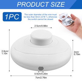 Floor Lamp Foot Switch White Round Foot Pedal Inline Switch with Step ON OFF Spring Push Button for Floor Standing Lamp Table Lights 250V Parts Compatible with 2 Core Cable
