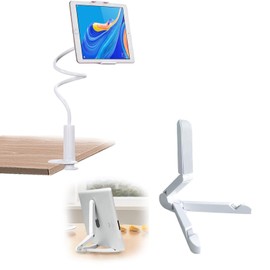 ZQuintuplian 2Pcs Tablet Holder, White Tablet Stand For Reading In Bed Beautiful and Practical Stand for Bed white Gooseneck Flexible Arm Clip Tablet Mount Suitable for Families Offic