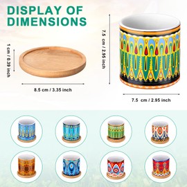 Zopeal 8 Pcs 3 Inch Succulent Planter Pot Ceramic Cactus Pots with Drainage Holes and Bamboo Trays Mandala Planter Pot for Indoor Plants Flowers for Home Garden Mexican Party Decor