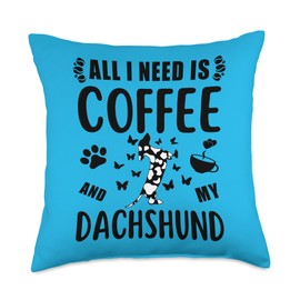 Cute Adorable Dapple Dachshund & Coffee Lovers Dog Owner Mom Throw Pillow