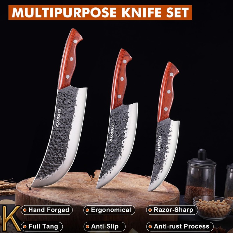 Professional Butcher Knife Set, Hand Forged Heavy Duty Meat Cleaver