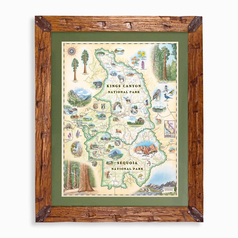 Sequoia & Kings Canyon Map Poster – 18x24 Vintage-Style Lithographic