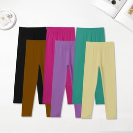 Chicduo 6 Pack Girls Leggings Yoga Leggings for Girls Soft Stretchy Pants Kids Basic Solid School Pants