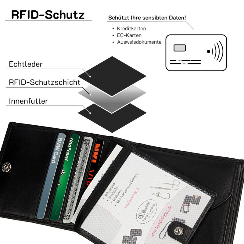 Hans Kniebes Men's Leather Wallet, Flat Wallet in Landscape Format