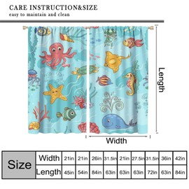 Sea Life Pattern Curtains Cartoon Whale Octopus Seagrass Starfish Shells Sea Fish Colorful Window Drapes for Kids Boys Girls Room Bedroom Living Room Office Kitchen
