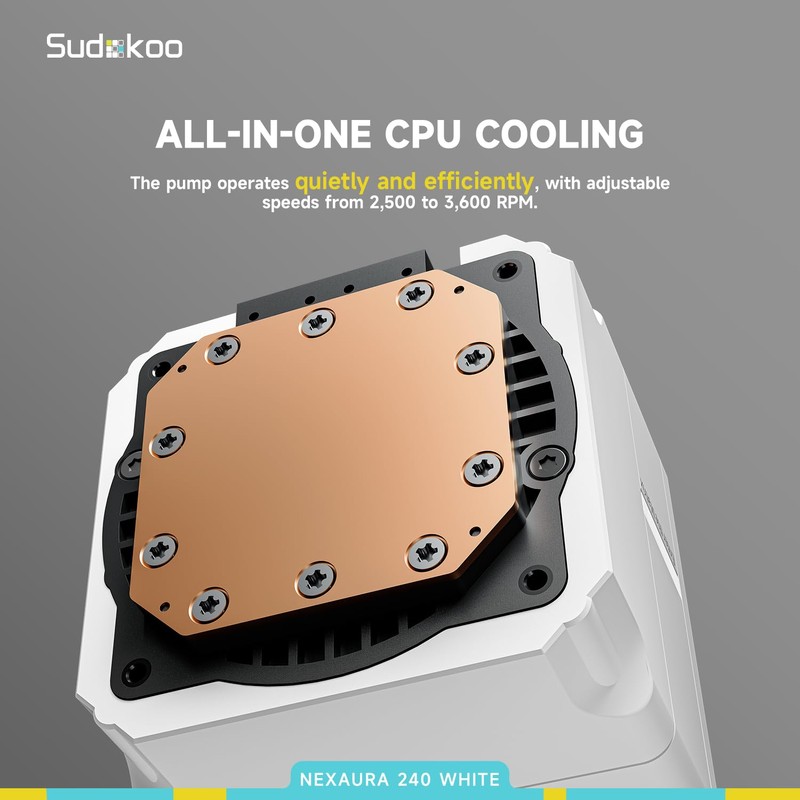 Sudokoo NEXAURA 240 White Liquid CPU Cooler: 240mm AIO CPU