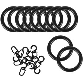 Bestlivings Rings with Folding Hooks (Set of 50), Curtain Rings for Universal Tape/Ruffle Tape, Diameter 40 mm, Colour: Black