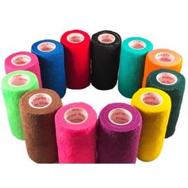 3 Inch Vet Wrap Tape Bulk (Assorted Colors) (Pack of 6) Self Adhesive Adherent Adhering Flex Bandage Grip Roll for Dog Cat Pet Horse