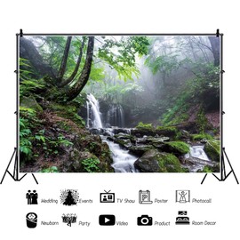 Leyiyi 7x5ft Jungle Waterfall Backdrop Tropical Rainforest Natural Scenery Background for Photography Misty Old Forest Rock Flowing Stream Spring Scenery Travel Theme Photo Shoot Photo Studio Props