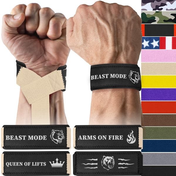 TECEUM Lifting Wrist Straps with Neoprene Padding Support – Beige