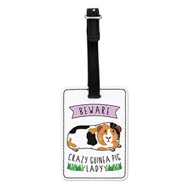 Gift Base Beware Crazy Guinea Pig Lady Visual Luggage Tag with Black Strap
