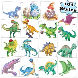 104 PCS Dinosaur Temporary Tattoos for Kids Party Supplies, Temp Tattoo Stickers for Kids Girls Boys Birthday Party Favors Activities