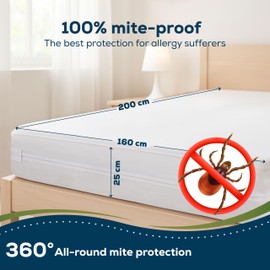 Sensalou Mattress Cover Waterproof and Mite Proof against Dust Mites and Bed Bugs, Quiet Mattress Protector for Allergy Sufferers, Soft Terry Surface with Zipper (1, 160 x 200 x 25 cm)
