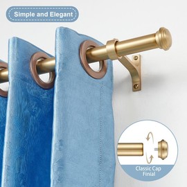 Warm Gold Curtain Rods for Window 28-56 Inch, Decorative Curtain Rod with Cap Finials, Splicing Curtain Rod Single Drapery Rods Telescoping Window Rod, Heavy Duty 1 Inch Diameter Single Curtain Rod