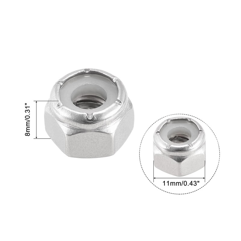 TA-VIGOR 25Pcs 1/4-20UNC Nylon Hex Lock Nuts, 304 Stainless Steel