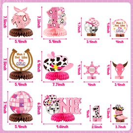 FFyhiinski Western Disco Cowgirl Honeycomb Centerpiece - 12Pcs First Birthday 3D Table Honeycomb I’m ONE Party Decor Western Disco One Years Old Party Photo Props Decor for Girls Boys Baby Shower