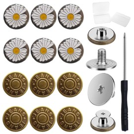 KQOZG 12 verstellbare Messing-Jeansknöpfe DIY Metall-Hosen-Ersatzknöpfe (kein Nähen erforderlich) mit Schraubendreher und Aufbewahrungsbox (17 mm)