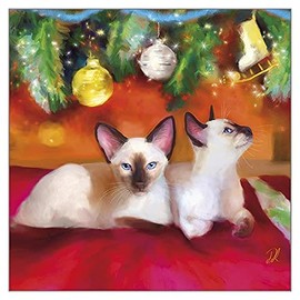 'Christmas Baubles' Funny Siamese Cats Christmas Card by Denise Laurent Cat Xmas Greeting Card