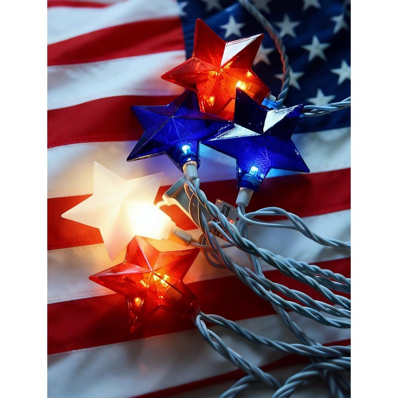 20-Light Patriotic Star String Lights, Red White and Blue LED