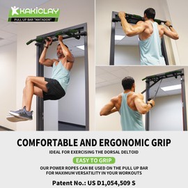 KAKICLAY New Upgrade Pull Up Bar for Doorway with Ergonomic Grip - Upto 440 Lbs Capacity, No Screwing or Slipping - USA Original Patent, Designed, Shipped, Warranty