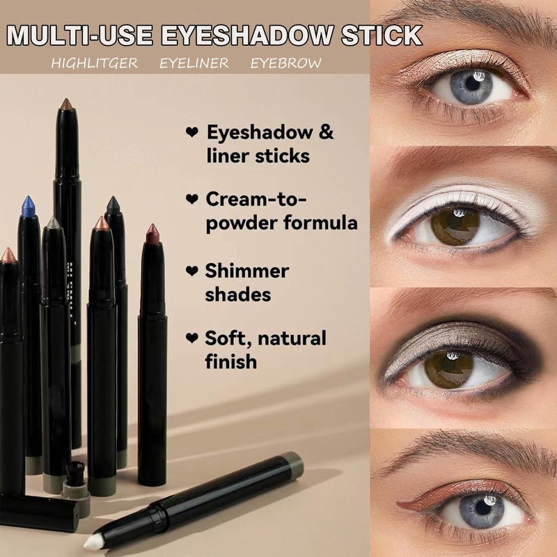 Brown Eyeshadow Pencil, Smooth Shimmer Cream Eyeshadow Stick, High Pigmented