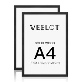 Veelot A4 Photo Frame, Black Solid Wood Photo Frame, Set of 2 with HD Ple-xiglass for Gallery Certificate Document Home Decoration (21 x 30 cm)